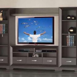 Entertainment Center, 4-Piece with 60" Console, 2 Side Piers, and Bridge
