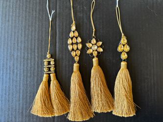 4 Decorative Rhinestone Tassels, Borlas Pedrería, champagne gold, craft, lamp, tieback, cabinet, DIY