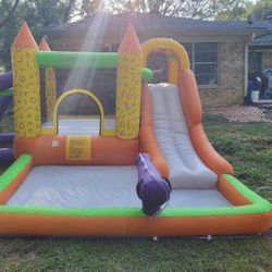 Bounce House Waterslide - Inflatable Water Bounce House with Water Slide, Trampoline, Splash Pool, Climbing Wall - Heavy Duty Bouncy House for Kids Ou