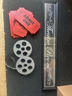 Theatre Room Sign with Film Reels and Tickets