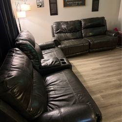 Leather Recliner Couch Set