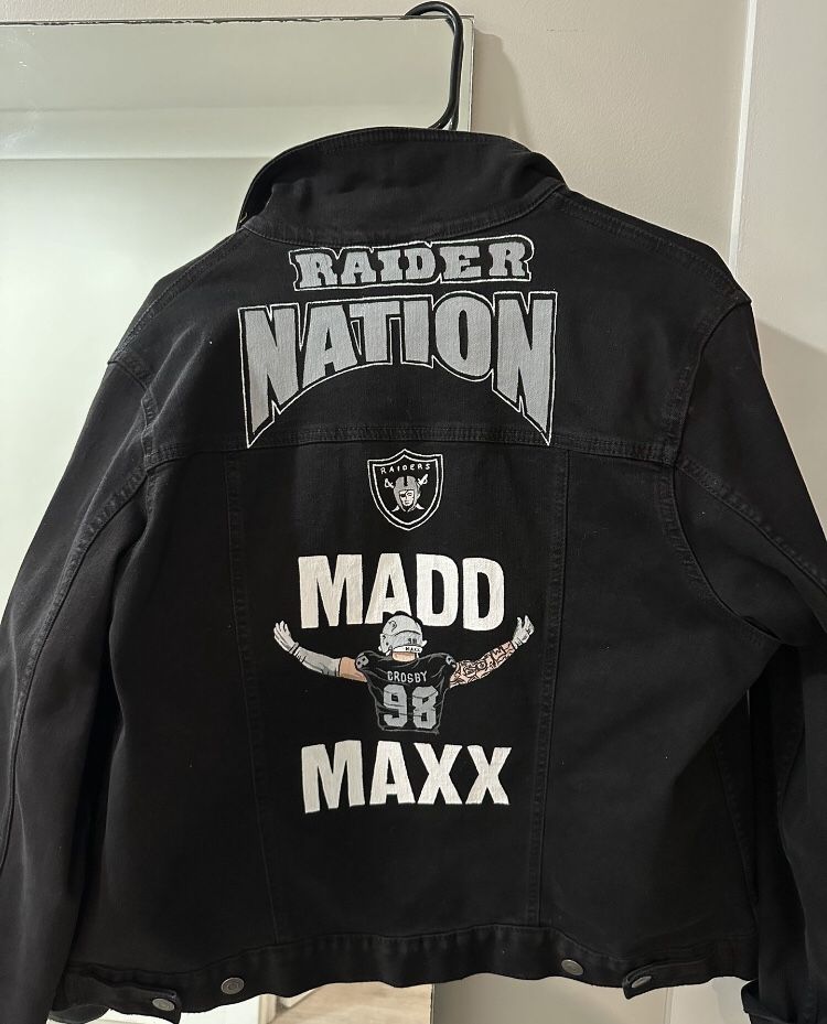 Black trucker denim Jack custom painted XL
