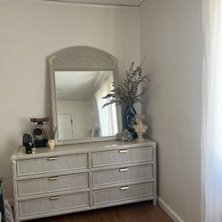 art deco post modern pencil reed dresser with detached mirror