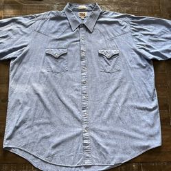 ELY CATTLEMAN Blue Western Shirt Men’s 3X BIG MAN Pearl Snap Cowboy 19 1/2