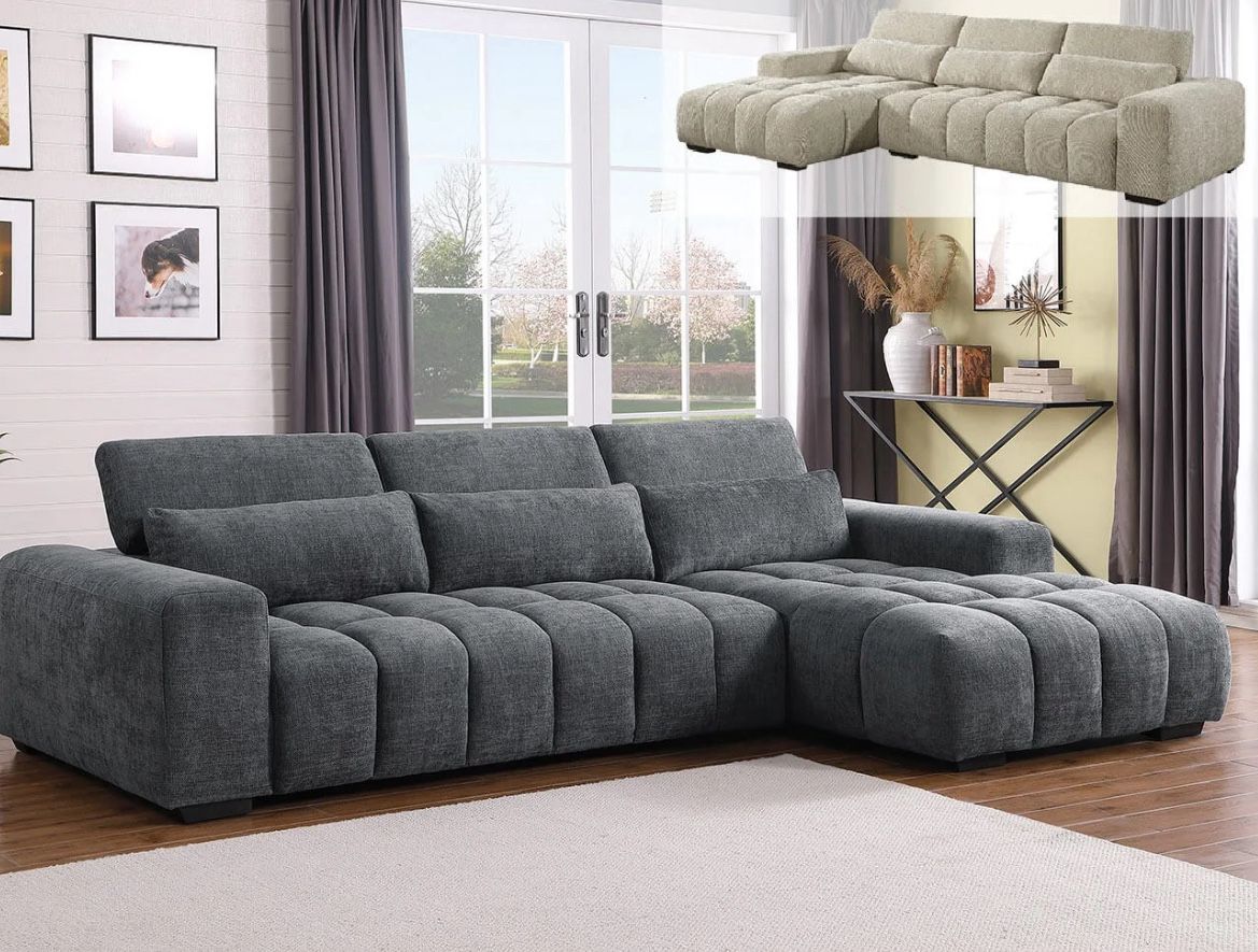 L Shape Sectional In Dark Gray And Beige 