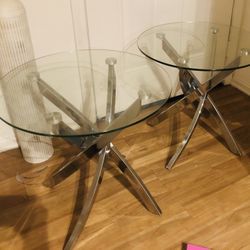 Set Of 2 Beautiful Round Glass Side Tables 