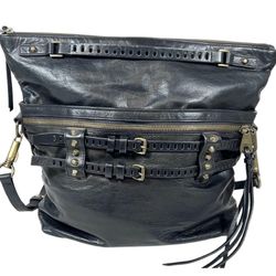 Joelle Hawkens Victory Folder Shoulder Bag Purse Black Leather Convertible 