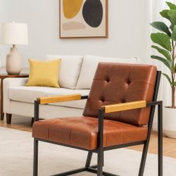 Brown Faux Leather Accent Chair With Arms