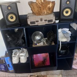 Navy Blue Wood Storage Shelf