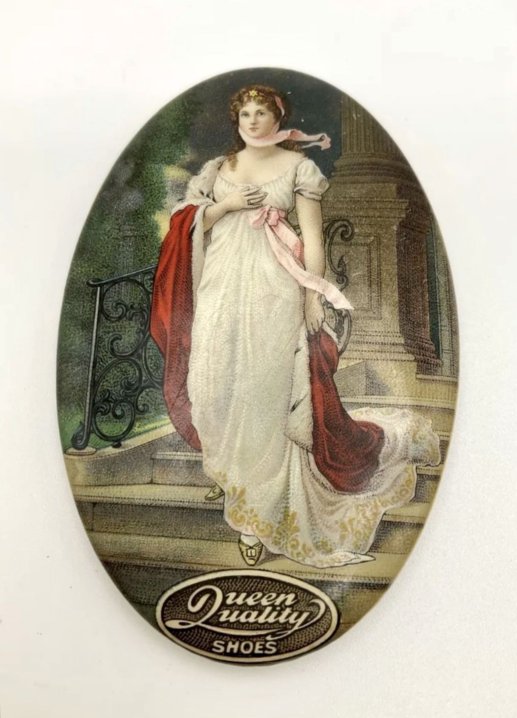 Very Rare Antique 1900's Queen Quality Shoes Threads Advertising Pocket Mirror