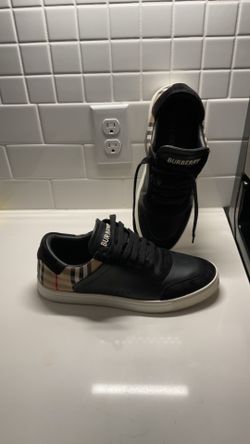 Burberry Stevie Leather & Canvas Check Sneaker In Black 