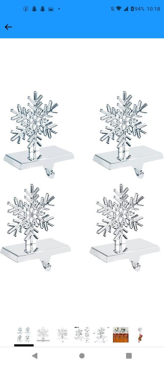 Snowflakes Christmas Stocking Hanger 4 Pack Metal Stocking Holder Stand