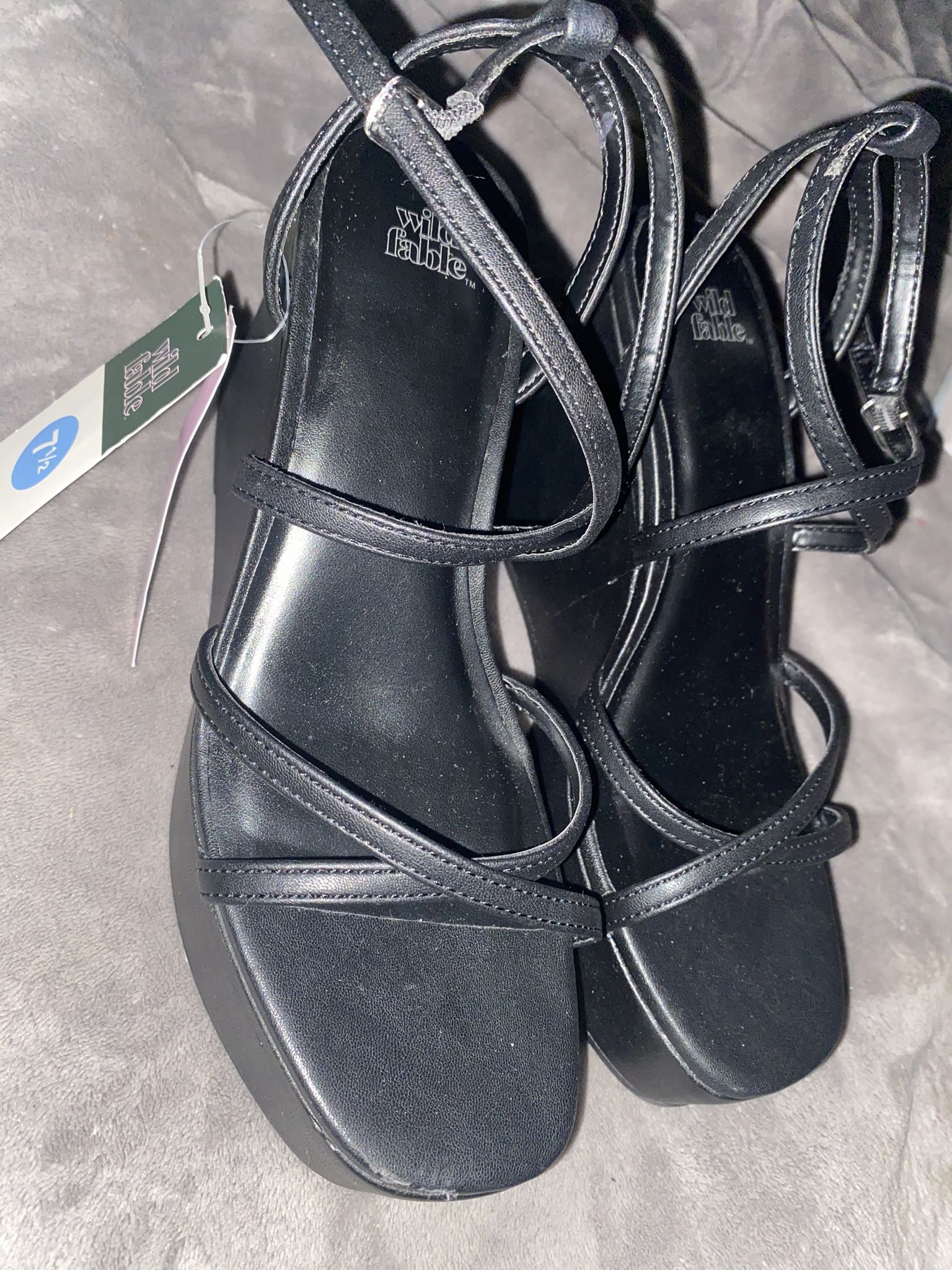 Black Strappy Platform Wedges Size 7.5-Wild Fable- New w/Tags