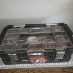 Husky 22 in. 22-Compartment Connect Cantilever Organizer for Small Parts Organizer (Used And Comes With Some Sockets)