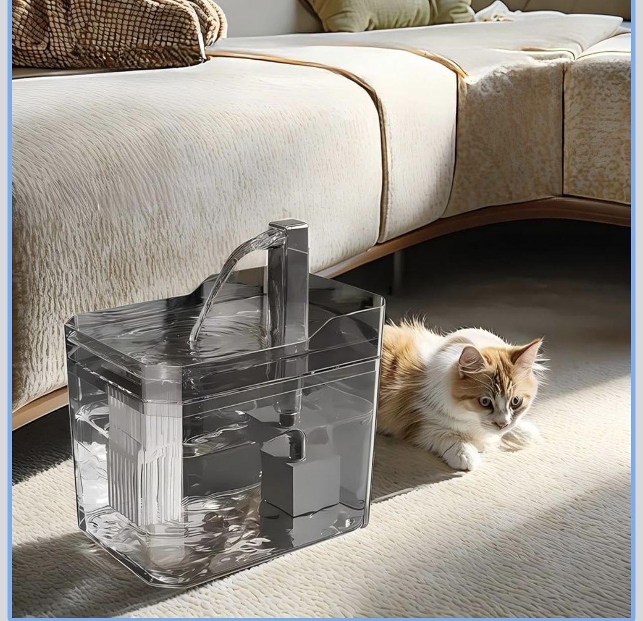 Plastic Cat Water Fountains Transparent and Visible Tank50.7Oz/1.5L for Cat Gray