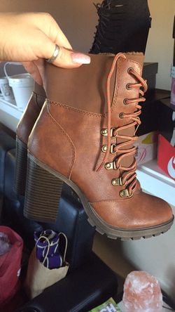 8.5 women brown union bay high wedge boots