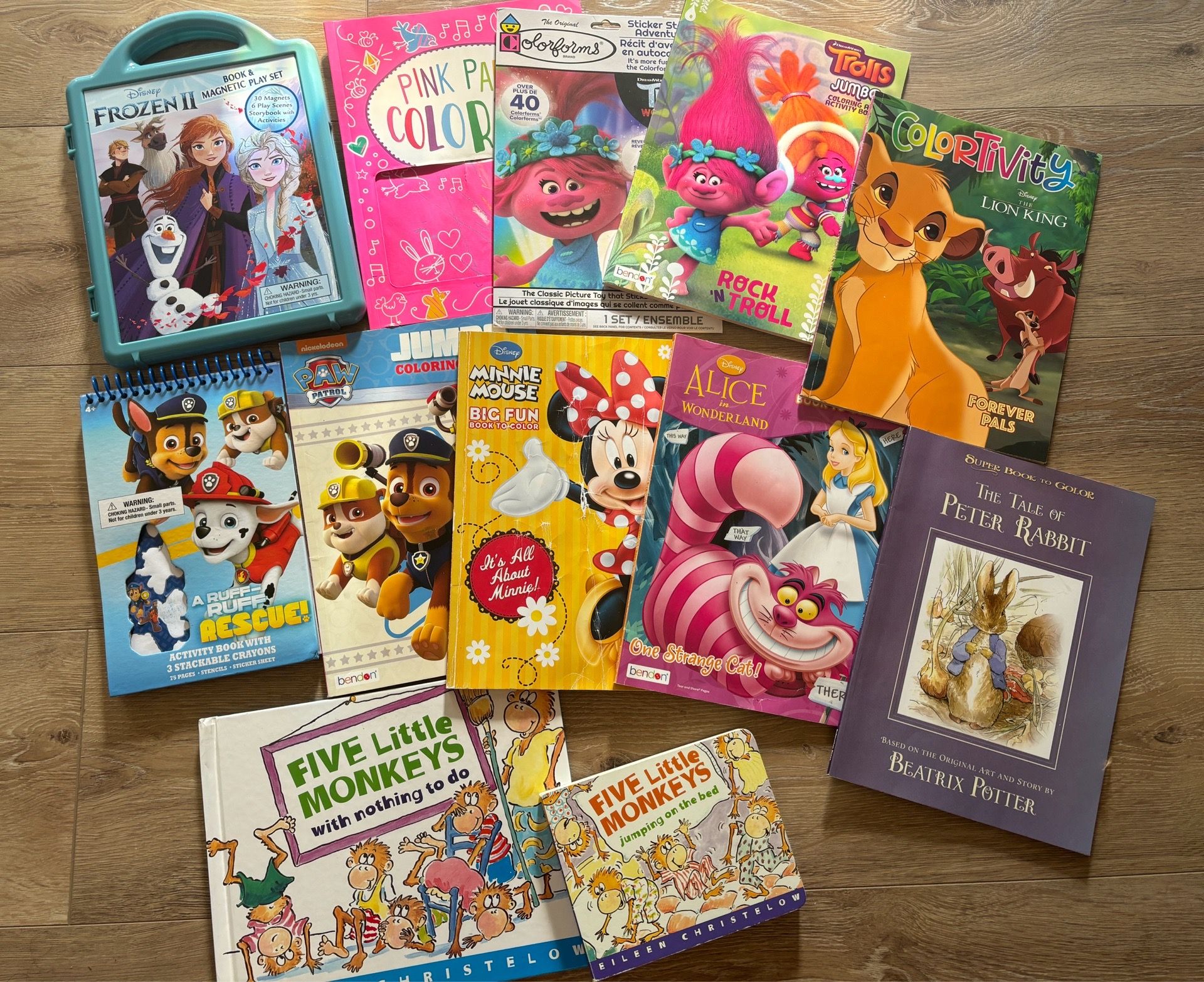 Lot of Coloring Activity Books Monkey Puppy Frozen Magnetic Set