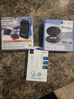 alarm clock, key finder, headphones