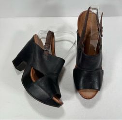 Naya Monroe Black Leather Open Toe Boho Wedge Platform Sandals Women Size 9.5M