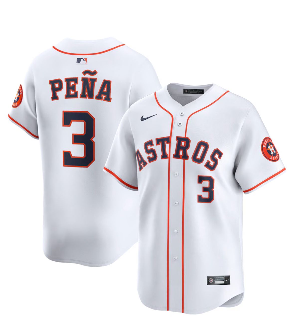 Houston Astros Jeremy Peña #3 Nike Men's White Official MLB Limited Jersey