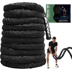 Battle Ropes Black Workout Rope 1.5inch Battle Ropes for Home Gym 30ft Exercise Ropes for Working Out Heavy Ropes for Exercise Training Weighted Rope 