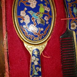 Cloisonne Vintage Travel Comb and Mirror