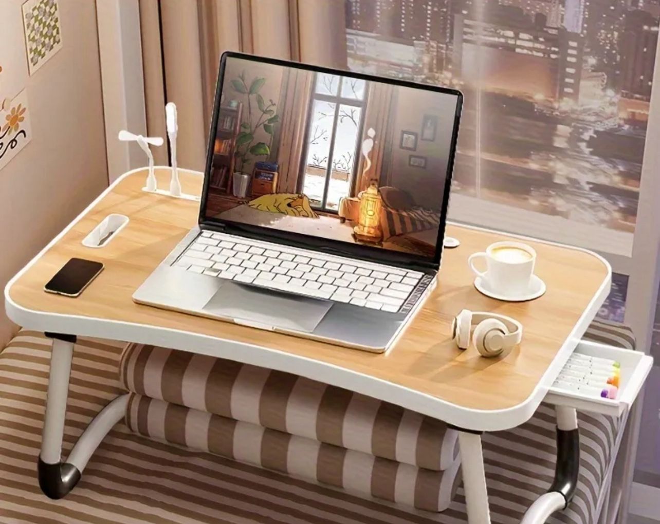 Portable Foldable Laptop Desk w/Fan, Light, USB Port