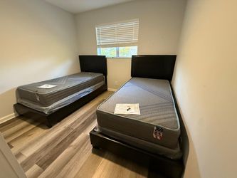 TWO NEW BED FRAME WITH MATTRESS AND BOX SPRING