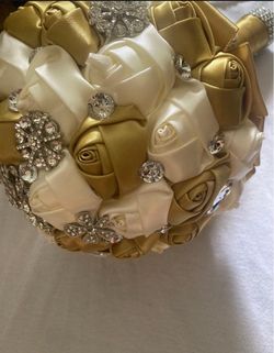 Gold and Ivory Satin Brooch Bridal Bouquet