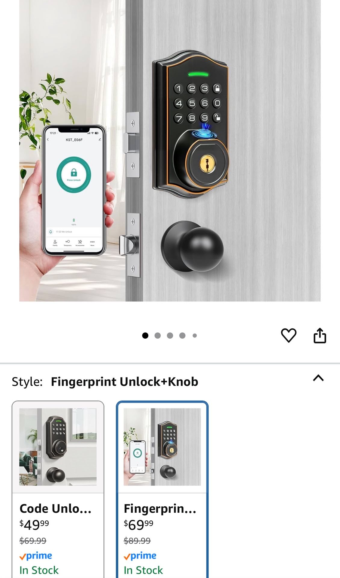 Fingerprint Smart Locks for Front Door with Handle Set, Keyless Entry Keypad Deadbolt, App Control,with 2 Knob,Anti-Peek Password, Auto Lock