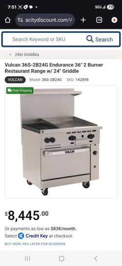 Endurance Series 36" 2 Burner Restaurant Range w/ Standard Oven & 24" Griddle