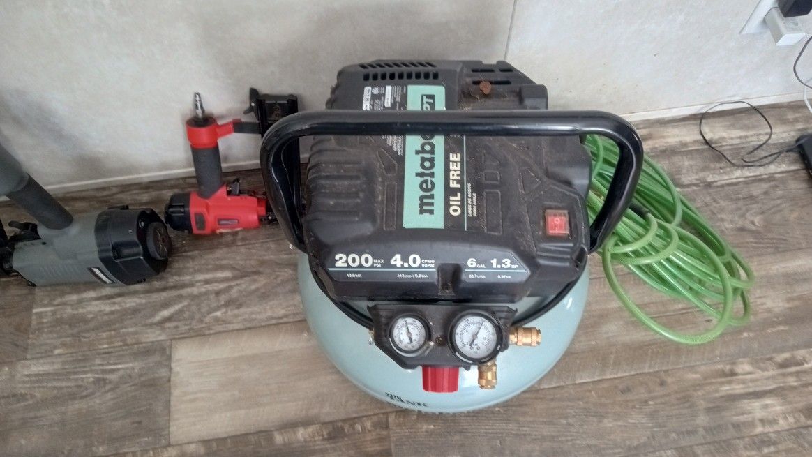 Metabo Air Compressor And Nail Guns And Air Line