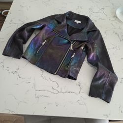 DISNEY D SIGNED Black Irridescent Zip Up Lightweight Jacket Sz 8 Kids See Description 