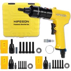 NWOT HIFESON Pneumatic Rivet Nut Gun with 1/4 & 5/16 & 3/8 Self-Locking Head Gun