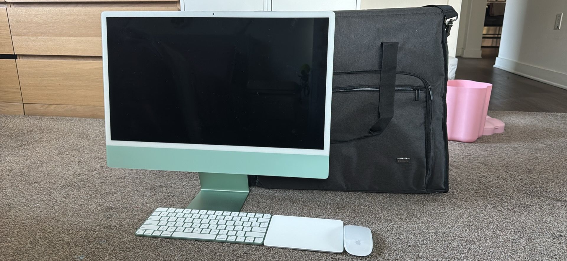 iMac 24” (Green) Comes With iMac, Magic Trackpad, Mouse, Keyboard, And Travel Case