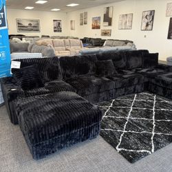 Beautiful Black 6pc XL Corduroy Sectional Set - Free Delivery 