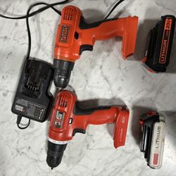 2 BLACK+DECKER 20V MAX POWERCONNECT Cordless Drill/Drivers, including 2 good batteries and charger