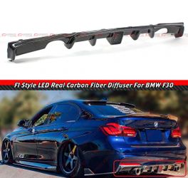 12-18 BMW F30 CARBON FIBER REAR BUMPER DIFFUSER W/ LED BRAKE LIGHT