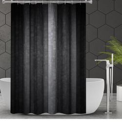 Gibelle Black Grey Shower Curtain Set for Bathroom, Cool Glass Texture Ombre Abstract Modern Fabric Shower Curtain with Hooks, 72 x 7