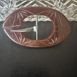 Art Deco Carved Chocolate Root Beer Bakelite Belt Buckle 1930s. 