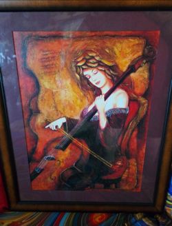 Carolee Signed Matted & Framed Portrait Print Woman  Playing Cello 15.5"×19"