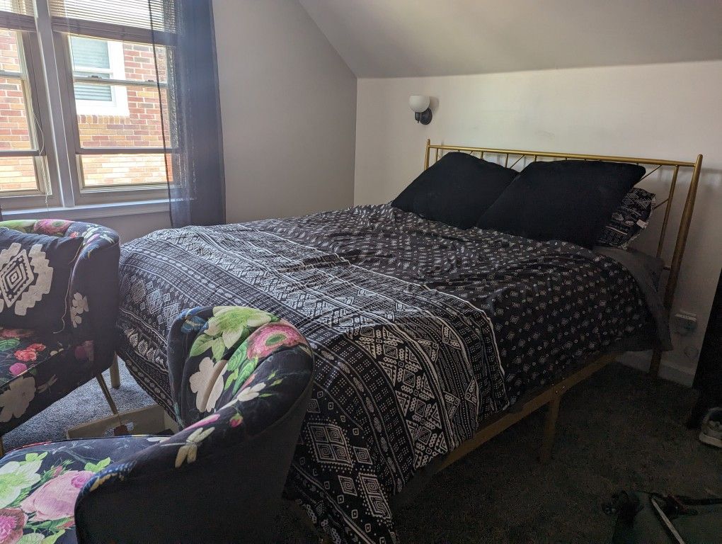Queen Mattress & Gold Bed Frame