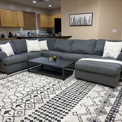 3pc Ashley Grey Fabric Chaise Sectional