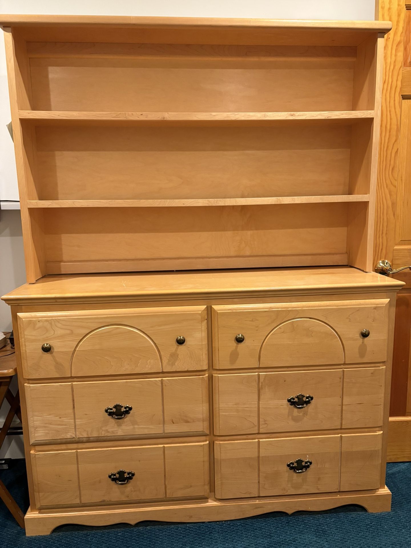 Light Solid Wood 6 draw dresser With bookshelf 
