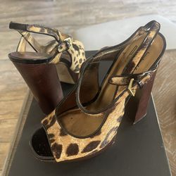 coffee black leopard hair calf Heels
