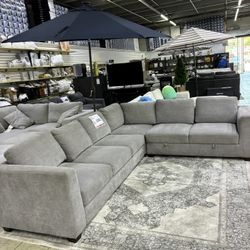 Lowell Grey Fabric Sectional Sleeper Sofa