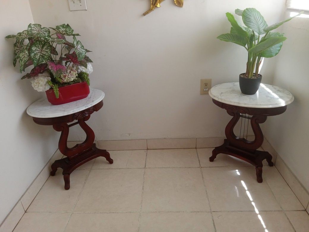 Two Victorian Side Table Marble Top 25in.tall X21in.wide Excelent Cond No Damages FREE Flowers  Arrangement