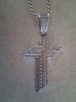 Silver Cross Pendant Necklace with CZ Stones