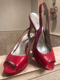STYLE & CO Patent Red Open Toe Sling Back High Heel Platform High Heel Stiletto Shoes