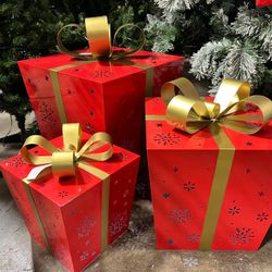 Metal Gift Boxes with LED Lights - Set of 3